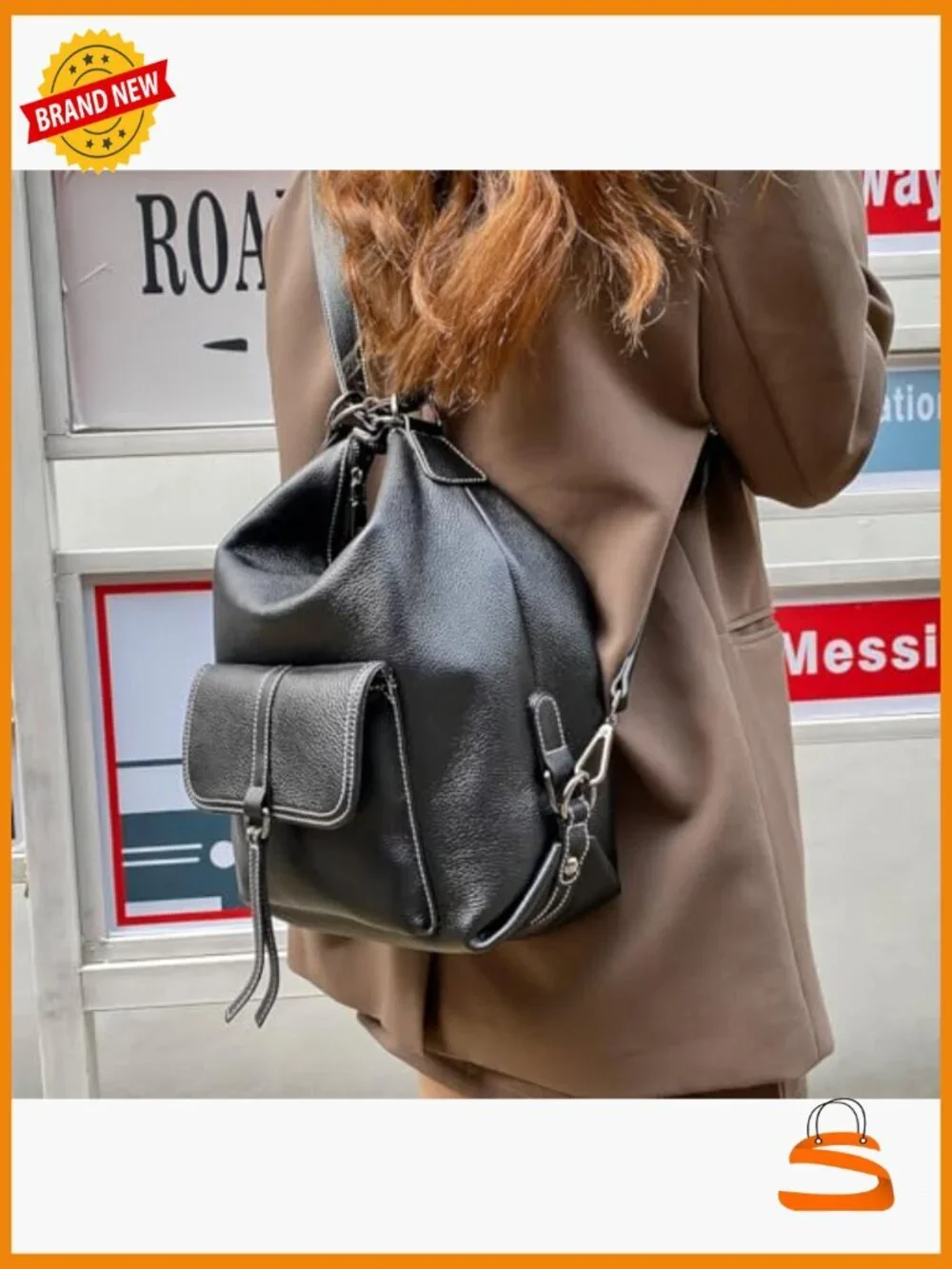Genuine Leather Backpack Purse Large Capacity Anti-Theft Travel Convertible